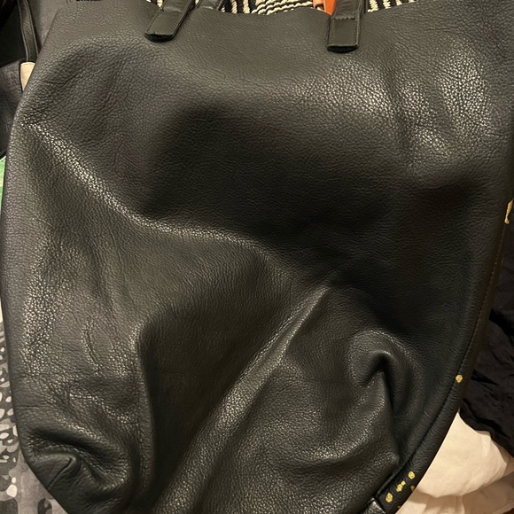 Baggu Black Leather Unlined Tote Bag Virginia Johnson Collab Gold Phoenix - Picture 4 of 4